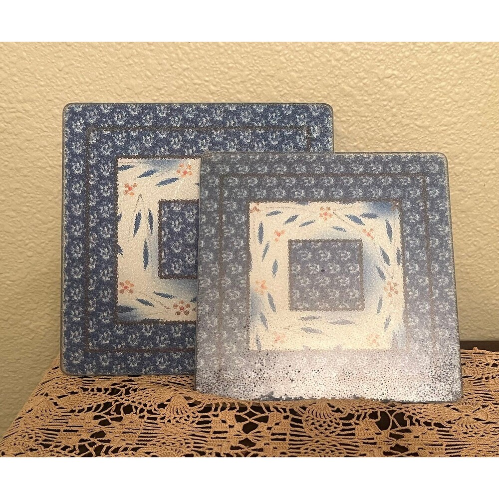 2 Temptations by Tara Old World Blue Glass Trivet/Hot Pad Square
